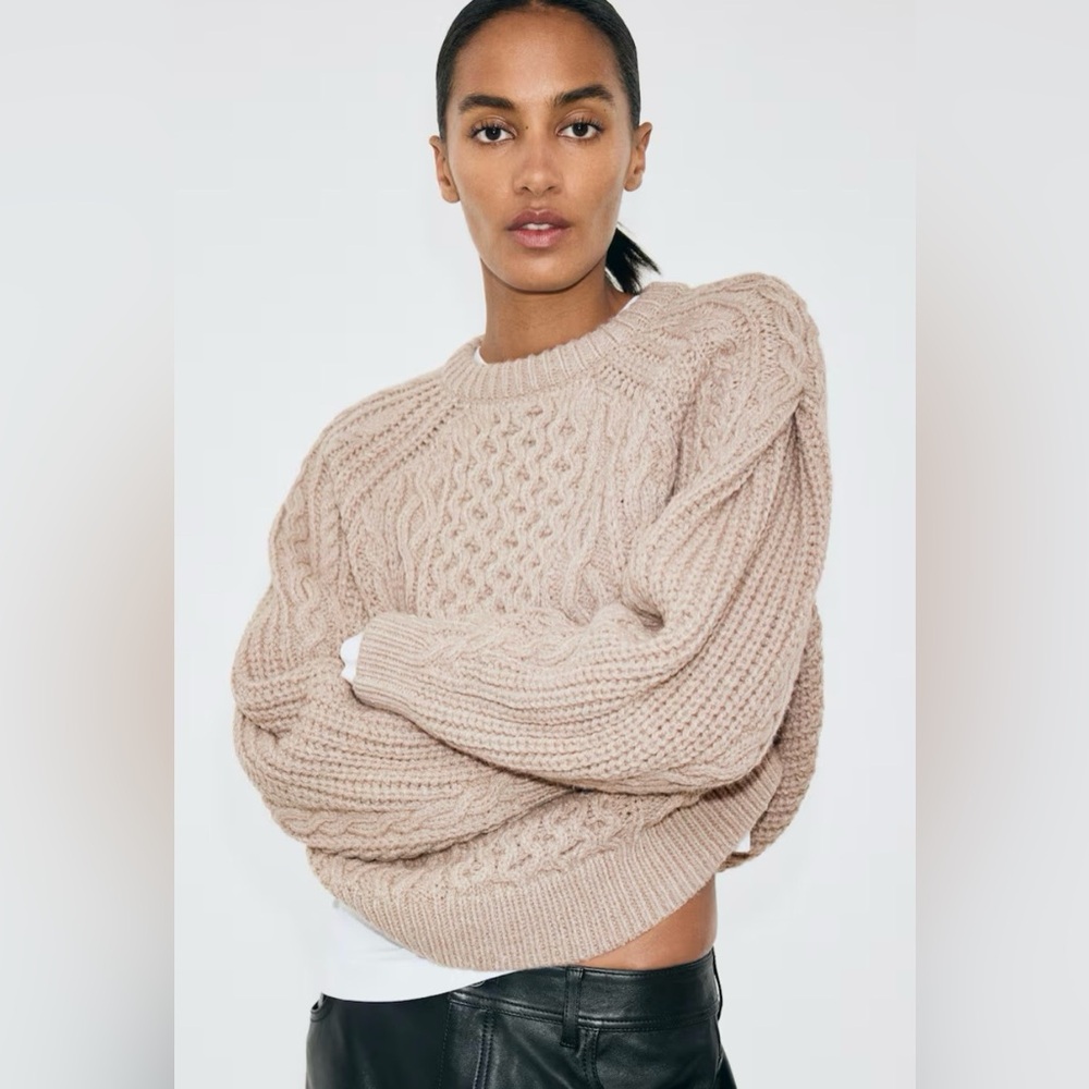 Taupe Cable Knit Sweater | Thick & Warm | Long Sleeves | Large | NWT